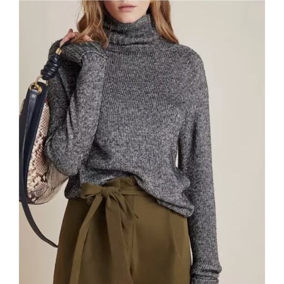 Anthropologie Coretta Shine Turtleneck Sweater Black Shimmer Wool Blend sz XS - Picture 2 of 10